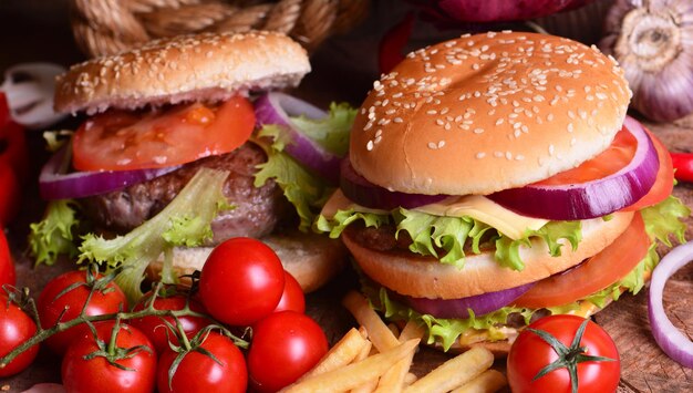 Hamburger con carne e verdure Foto Premium