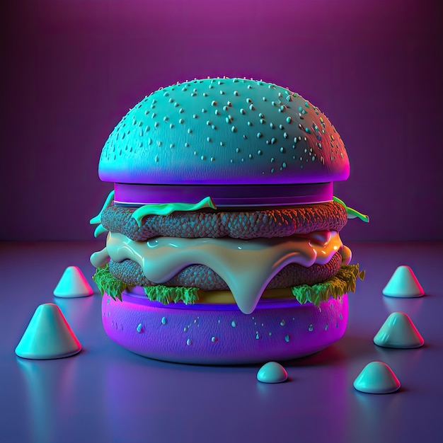 A hamburger with a purple background