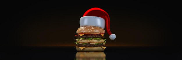 Hamburger con cappello di babbo natale 3d rendering