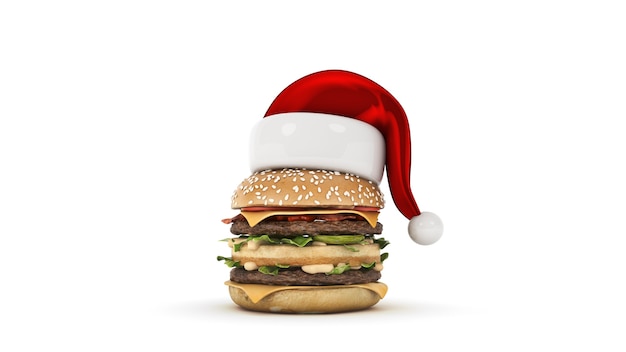 hamburger with santa hat 3d rendering