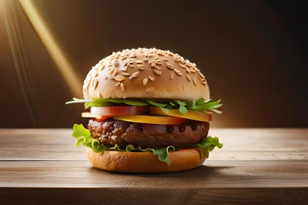 A hamburger with a sesame seeds on it