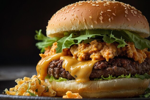 Photo a hamburger with a slice of fried green tomato and pim