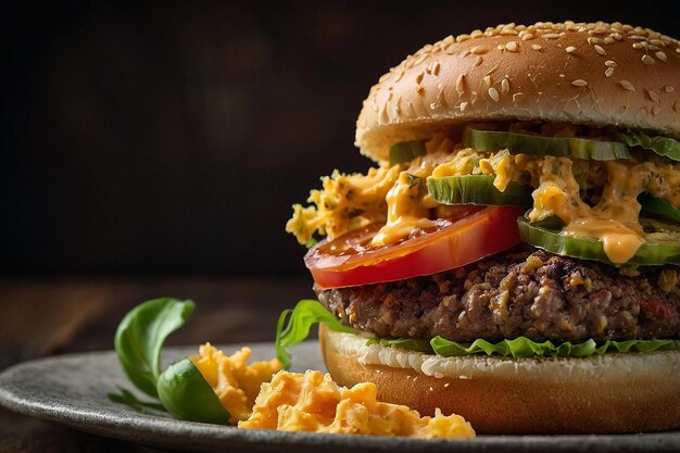 Photo a hamburger with a slice of fried green tomato and pim