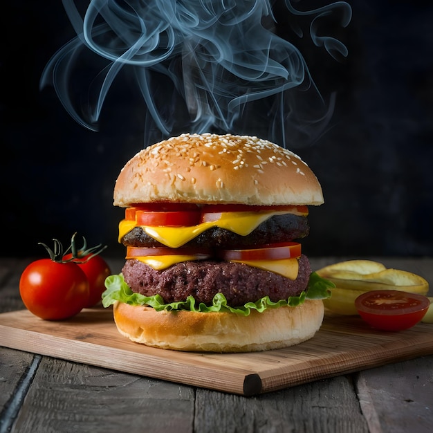 ハンバーガーから煙が出ている