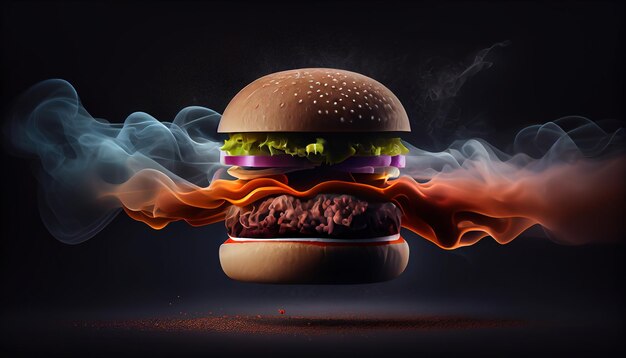 A hamburger with smoke coming out of it