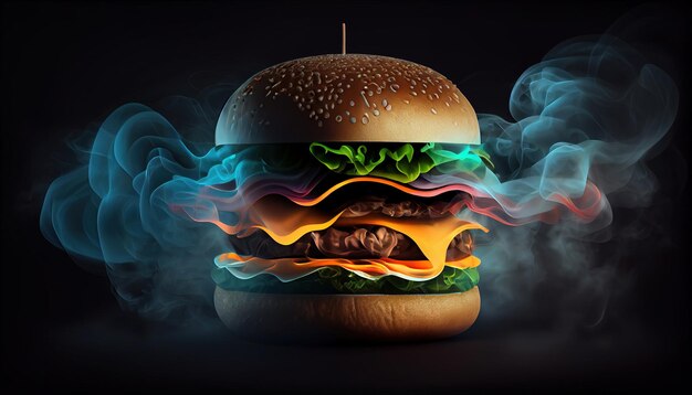 Photo a hamburger with a smokey background