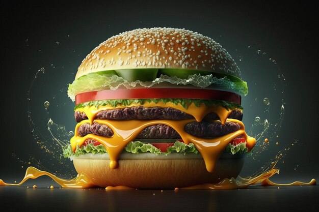 A hamburger with a splash of water on it