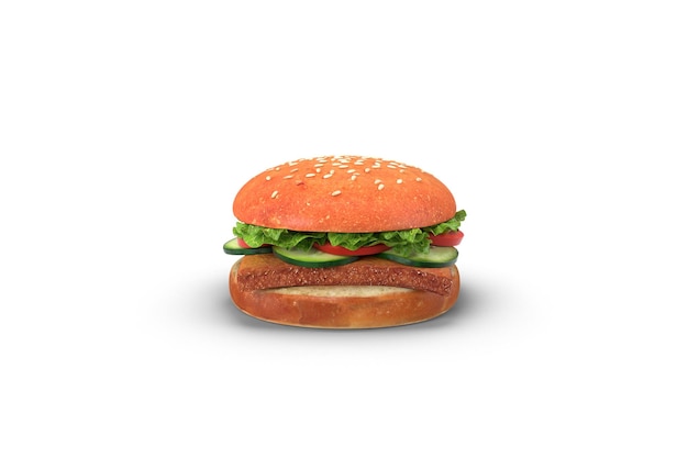 A hamburger with a tomato on it