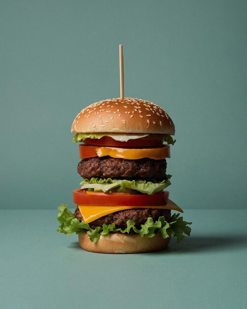 Photo a hamburger with a toothpick stuck in the top of it