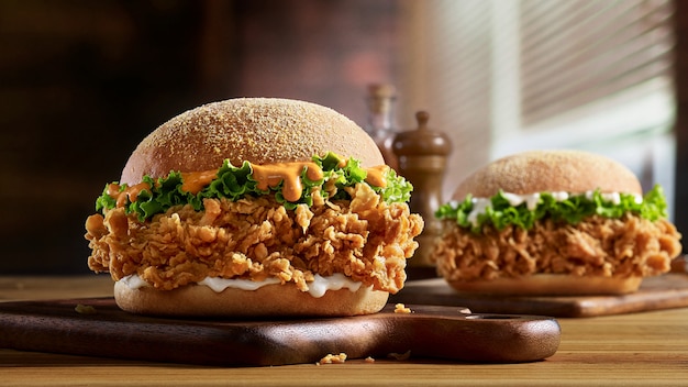 hamburger on wooden background