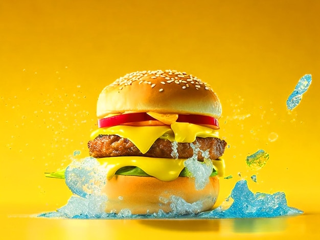 Photo hamburger on a yellow background fast food junk food concept