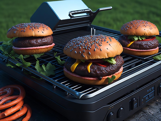 Photo hamburgers on the grillai generative