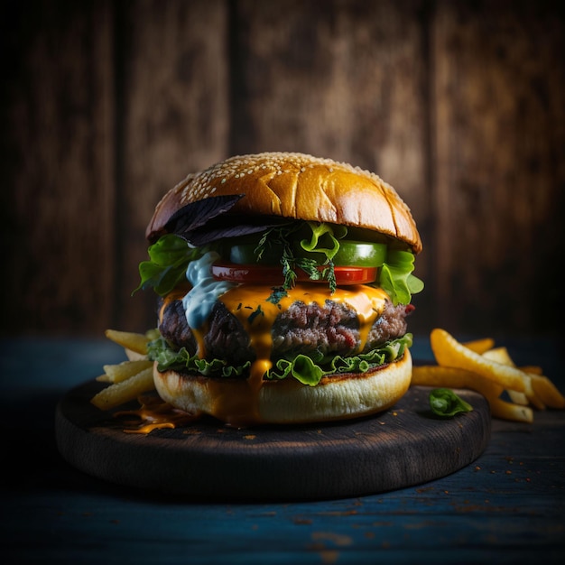 Hamburguer dark background, delicious hamburguer professional photo