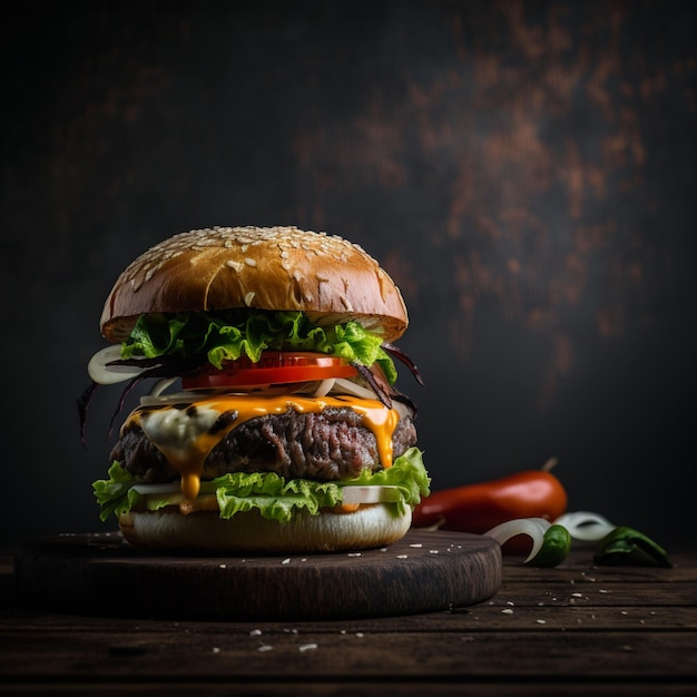 Hamburguer donkere achtergrond, heerlijke hamburguer professionele foto