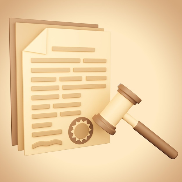 Hammer icon with a contract 3D illustration