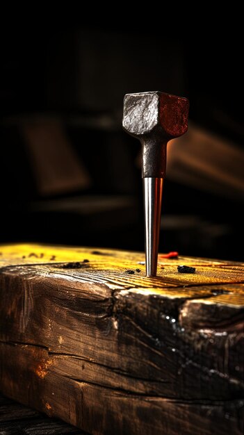 a hammer is being used to cut a piece of wood