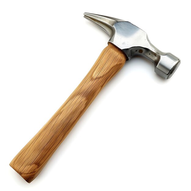 Hammer met stalen kop en houten handvat een gereedschap dat wordt gebruikt voor het ontwerpen van droog geïsoleerde schone blanke BG-artikelen