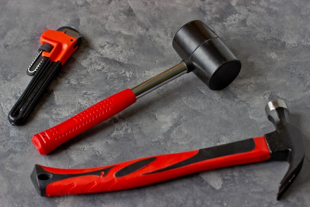 Hammer screwdriver and wrenches isolated