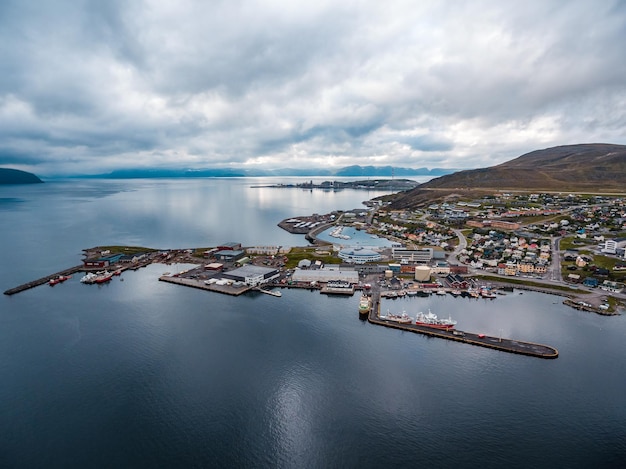 Hammerfest City, Finnmark, Norway aerial photography.