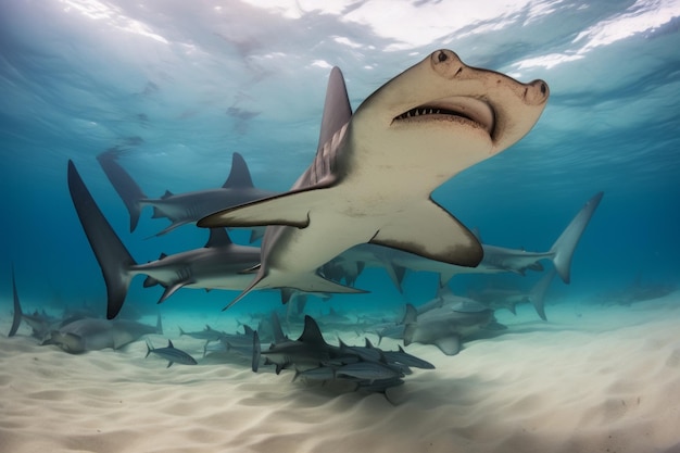 Hammerhead Shark Gathering Sea Animal photo