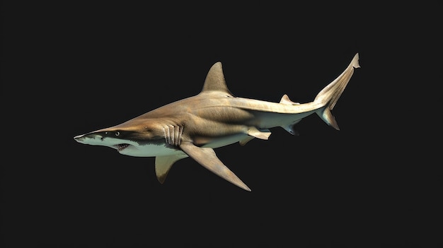 Photo hammerhead shark in the solid black background