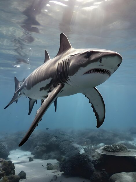 Foto squali martello che vagano nelle profondità ai generativa