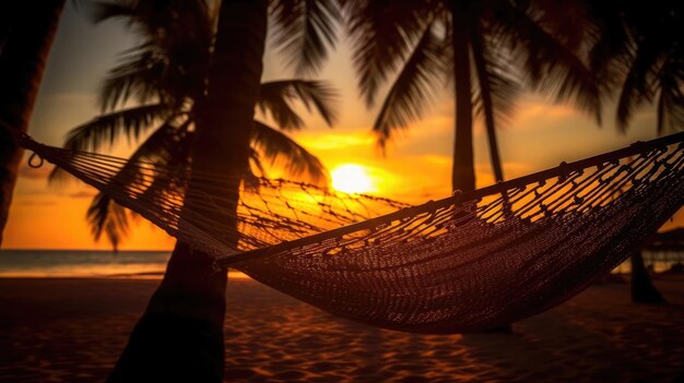 hammock on the beach at sunset