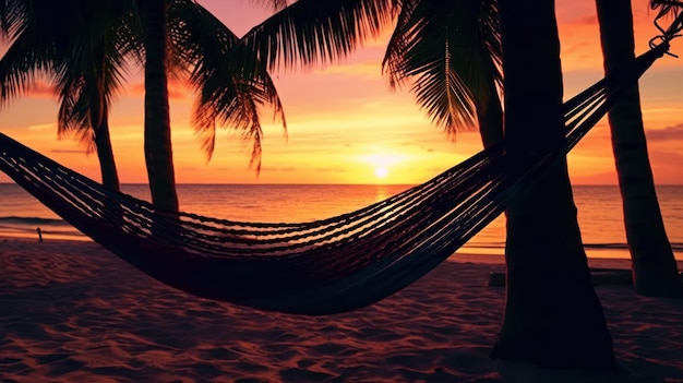 hammock on the beach with sunset