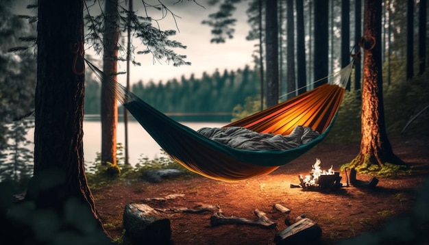 Hammock or camping on the beach during beautiful sunset or sunrise on the beach landscape view