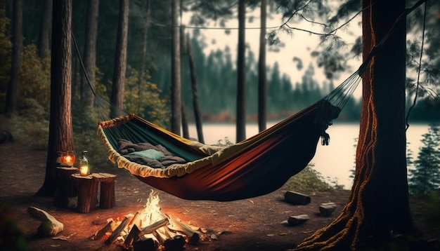 Hammock or camping on the beach during beautiful sunset or sunrise on the beach landscape view