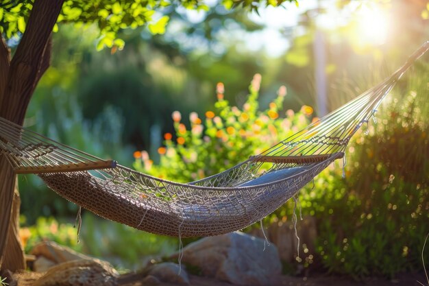 Foto un'amaca appesa ad un albero in un giardino