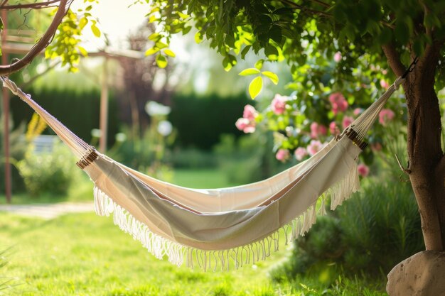 Photo hammock ready to relax in the sun in french garden