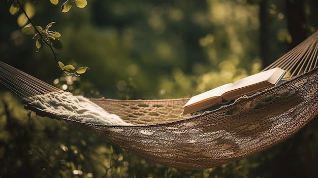 A hammock with a book on it