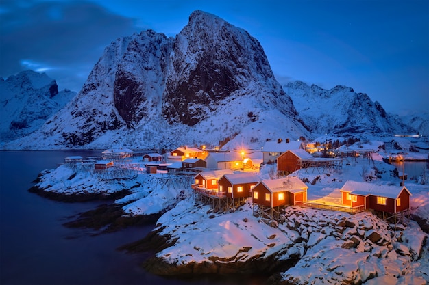 Lofoten 섬, 노르웨이에 Hamnoy 어촌 마