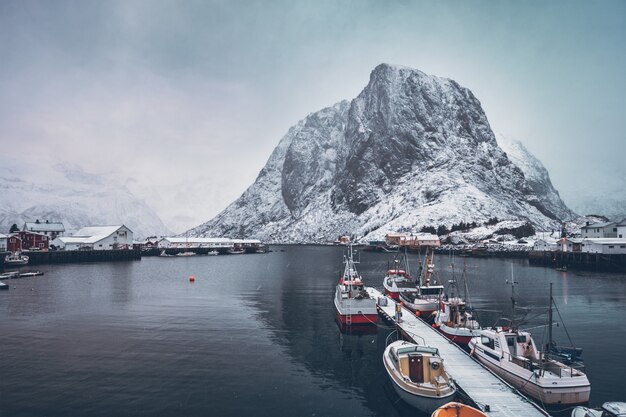 Lofoten 섬, 노르웨이에 Hamnoy 어촌 마