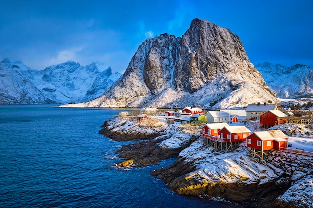 Lofoten 섬, 노르웨이에 Hamnoy 어촌 마