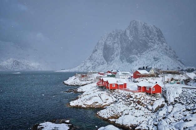 Lofoten 섬, 노르웨이에 Hamnoy 어촌 마