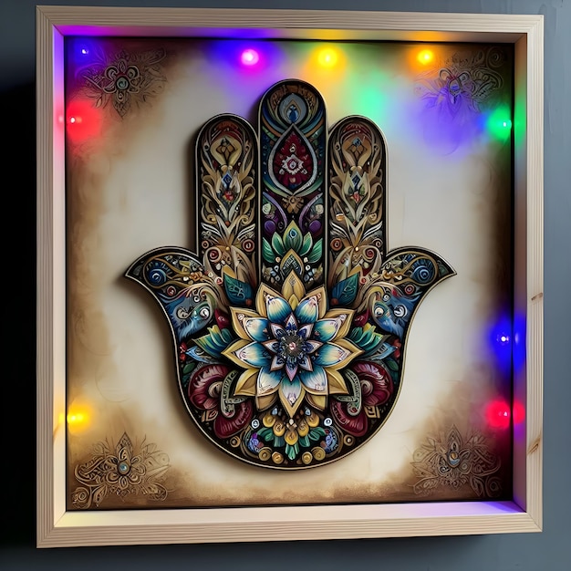 Hamsa hand symbol Colorful abstract painting on the background