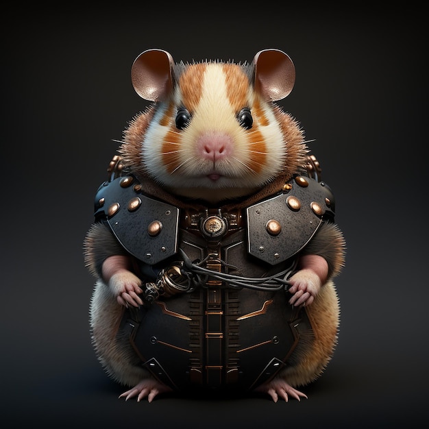 hamster in cyberpunk futuristic robotic metal ancient rustic armour outfits