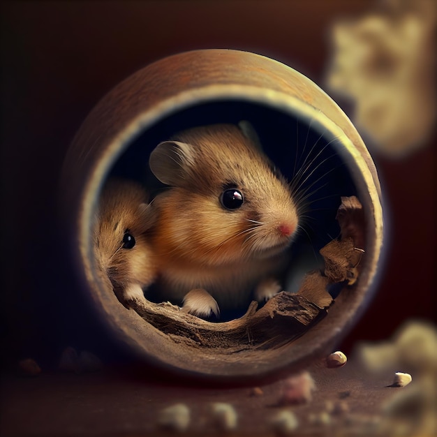 Hamster in a hole in a paper Closeup
