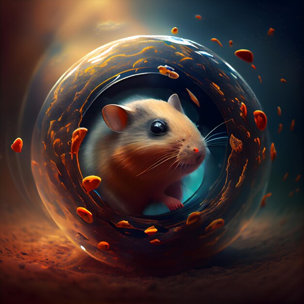 Hamster in een gat in de muur 3D-rendering