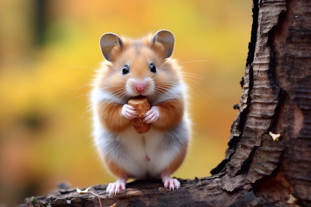 Hamster in het bos die noten eet.