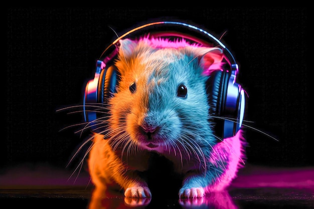 Hamster in koptelefoon. Minder muziek. Generatieve AI.