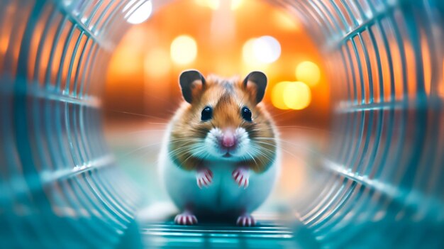 A hamster running through a tunnel