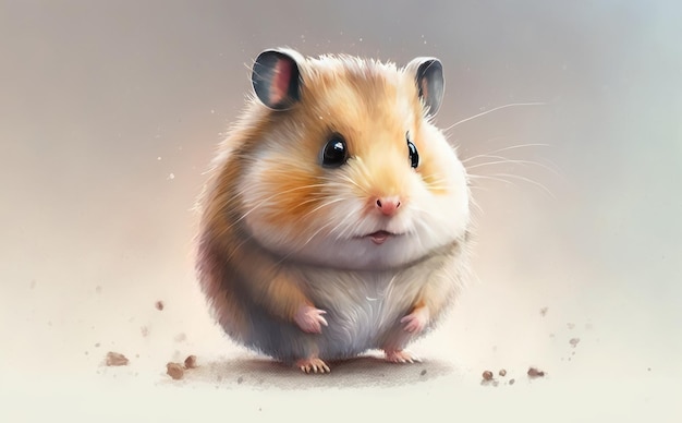 A hamster sits in a grey background. watercolor illustrations for kids cartoon style ai generated