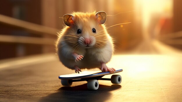 A Hamster On Small Skateboard As If Wallpaper