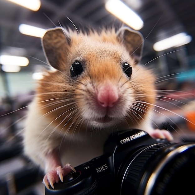 Hamster sniffing the camera face portrait