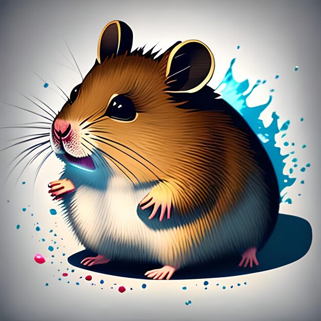 Hamster splash shirt design with sunburst graphic manga style on white background