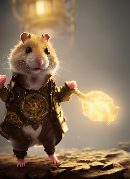 hamster in steampunk wizard armor, epic composition