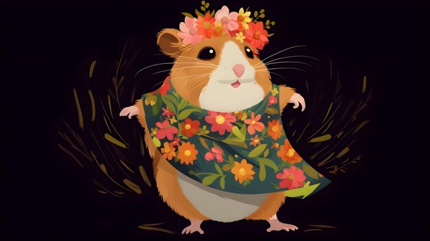 Photo a hamster wearing a floral shirt with a flower crown.